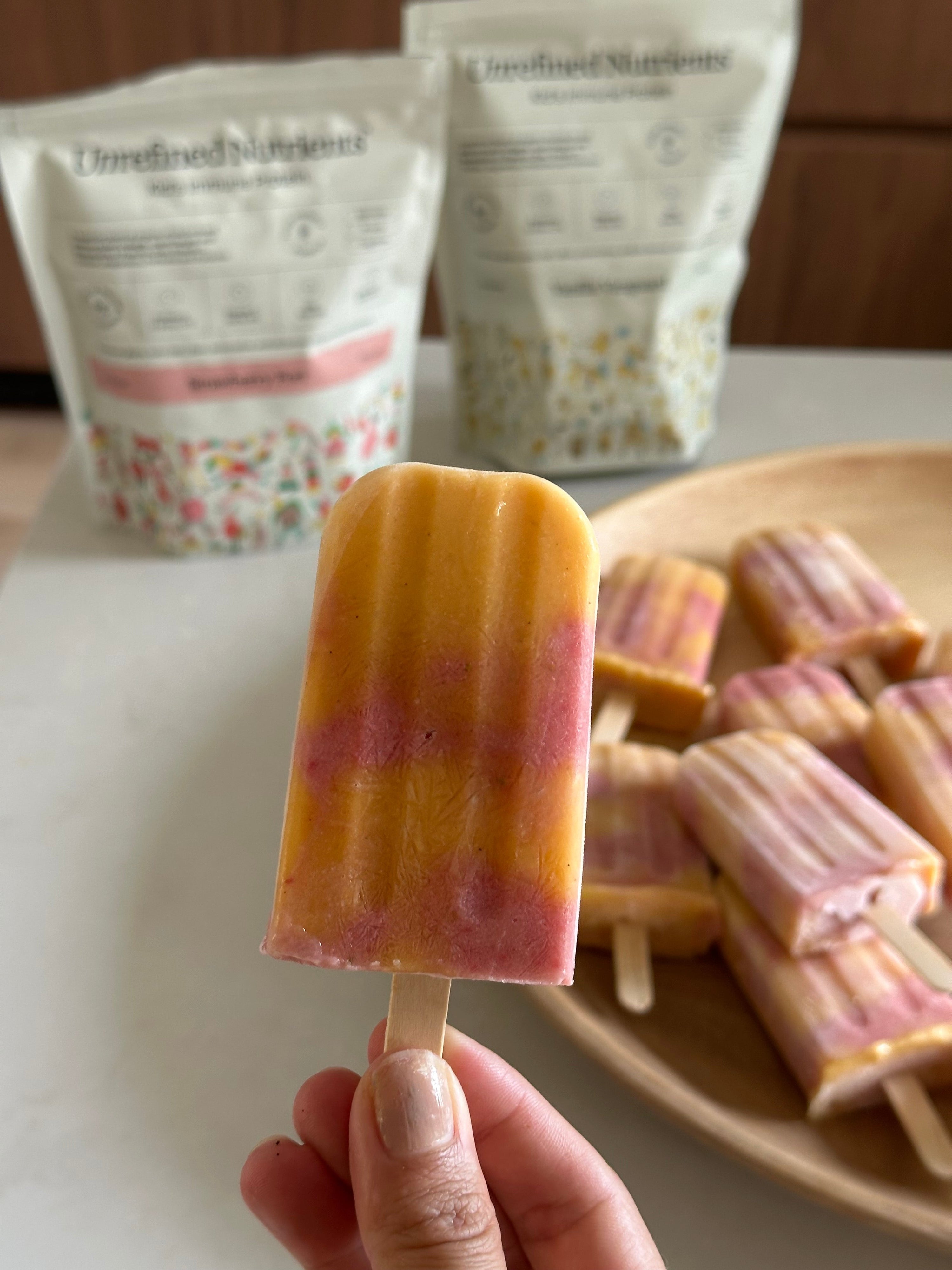 Mango Strawberry Swirl Ice Blocks (with sweet potato!)